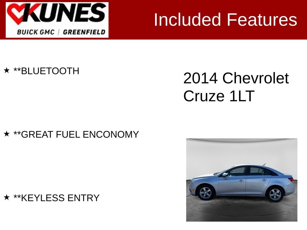 Used 2014 Chevrolet Cruze 1LT with VIN 1G1PC5SBXE7365620 for sale in Greenfield, WI
