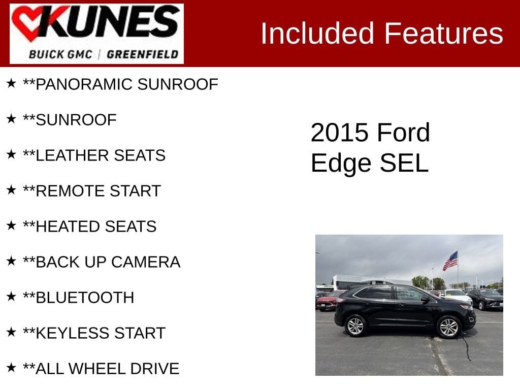 Used 2015 Ford Edge SEL with VIN 2FMTK4J90FBB15308 for sale in Greenfield, WI