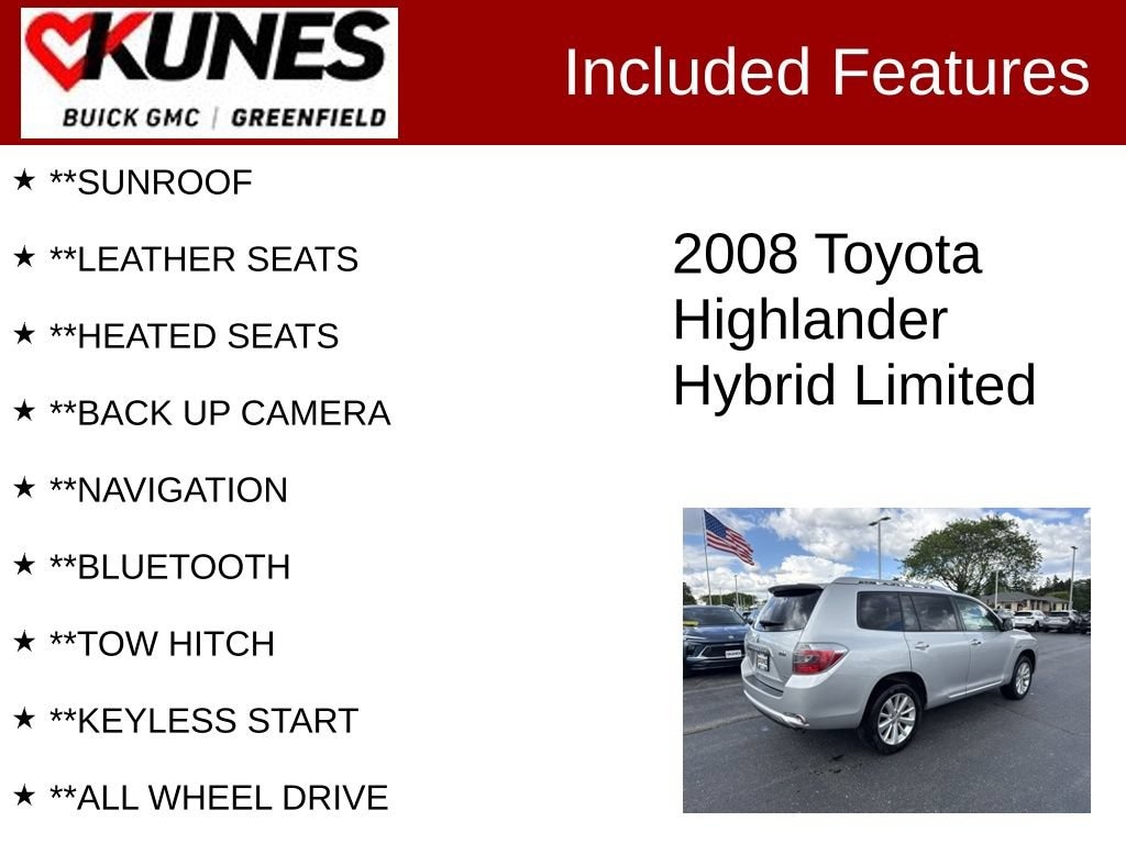 Used 2008 Toyota Highlander Limited Hybrid with VIN JTEEW44A582007813 for sale in Greenfield, WI