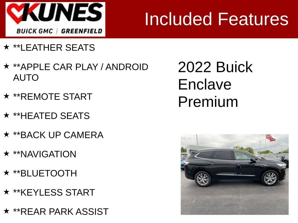 Used 2022 Buick Enclave Premium with VIN 5GAERCKW6NJ126834 for sale in Greenfield, WI