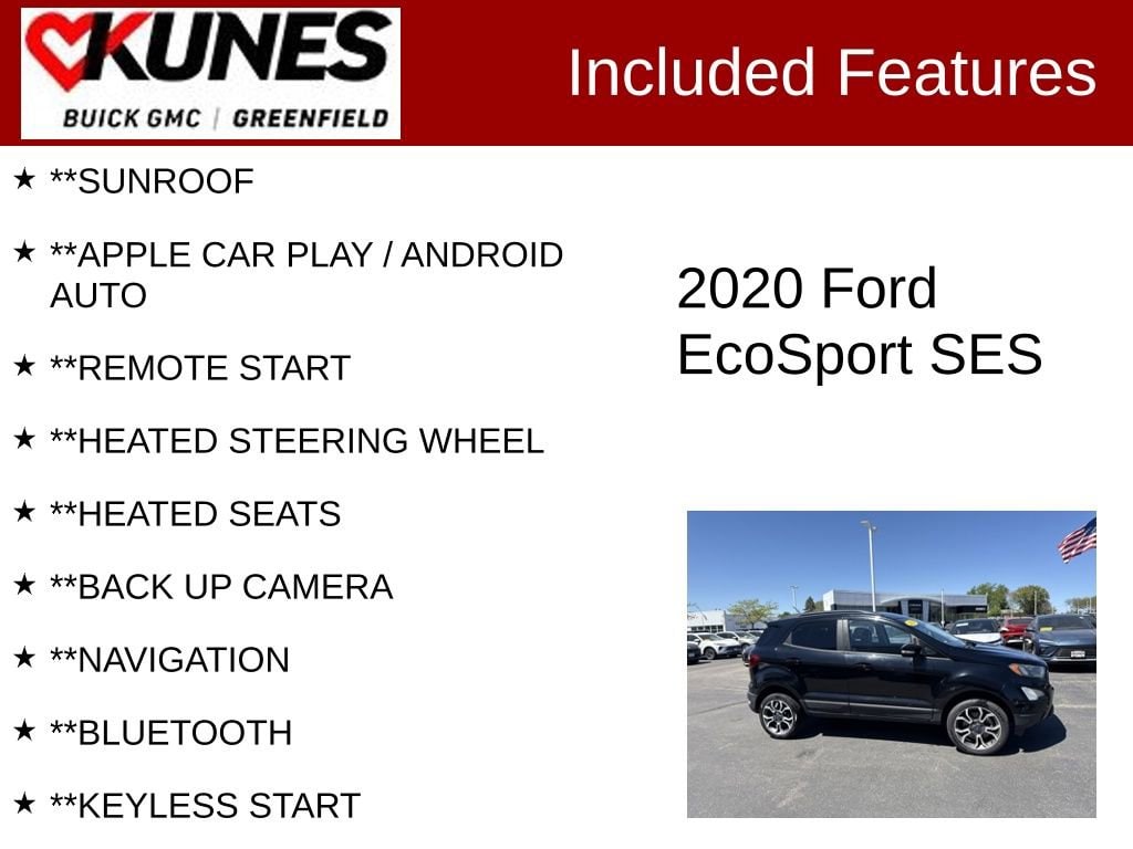 Used 2020 Ford Ecosport SES with VIN MAJ6S3JL7LC358350 for sale in Greenfield, WI