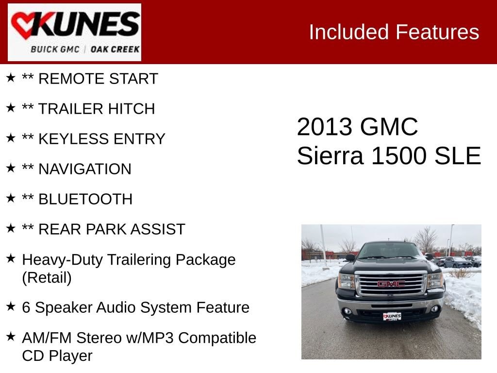 Used 2013 GMC Sierra 1500 SLE with VIN 1GTR2VE75DZ113822 for sale in Oak Creek, WI