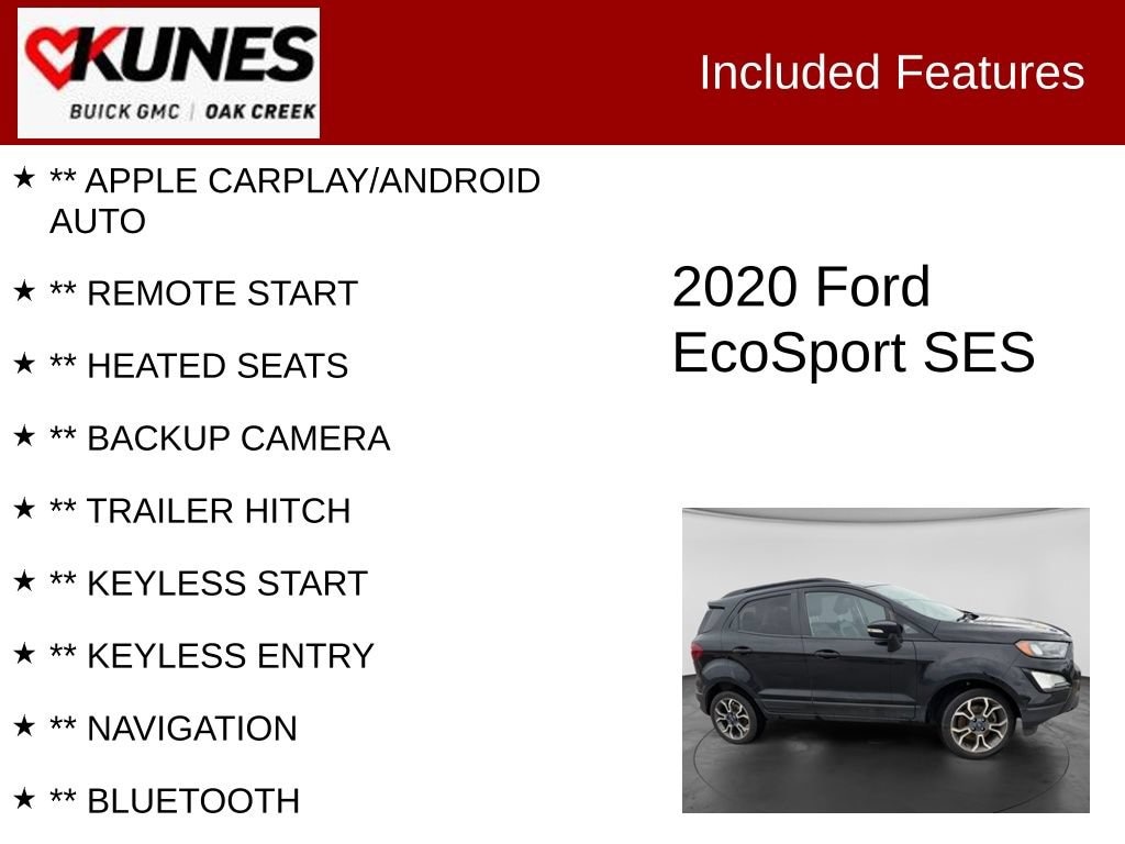 Used 2020 Ford Ecosport SES with VIN MAJ6S3JL4LC358144 for sale in Oak Creek, WI