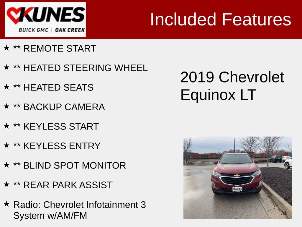 Used 2019 Chevrolet Equinox LT with VIN 3GNAXUEV4KL163856 for sale in Oak Creek, WI