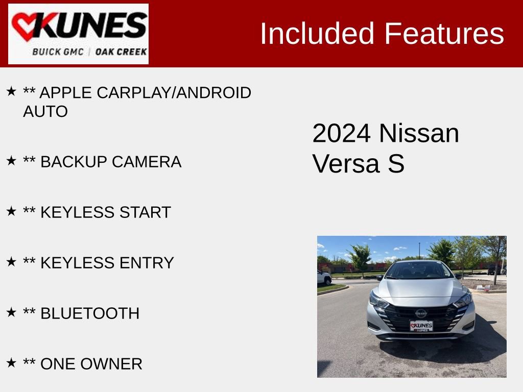 Used 2024 Nissan Versa Sedan S with VIN 3N1CN8DV9RL888494 for sale in Oak Creek, WI