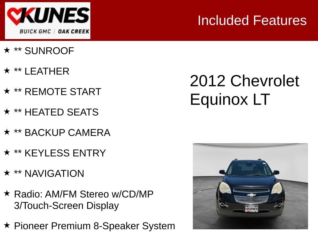 Used 2012 Chevrolet Equinox 2LT with VIN 2GNFLNEK0C6122692 for sale in Oak Creek, WI