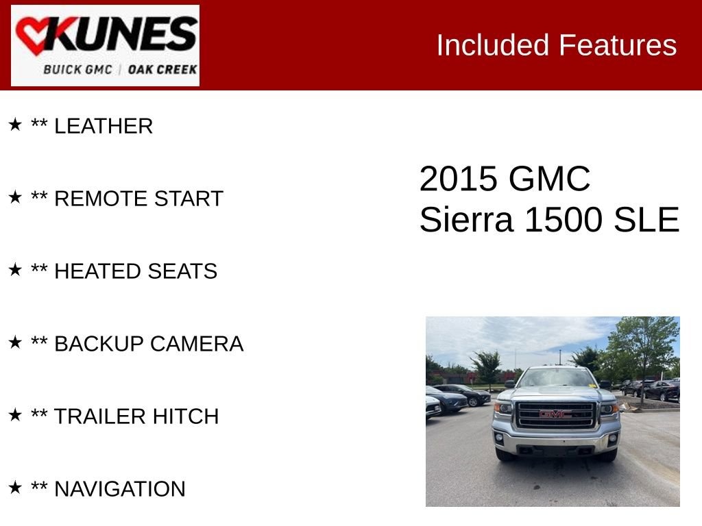 Used 2015 GMC Sierra 1500 SLE with VIN 3GTU2UEC7FG139763 for sale in Oak Creek, WI