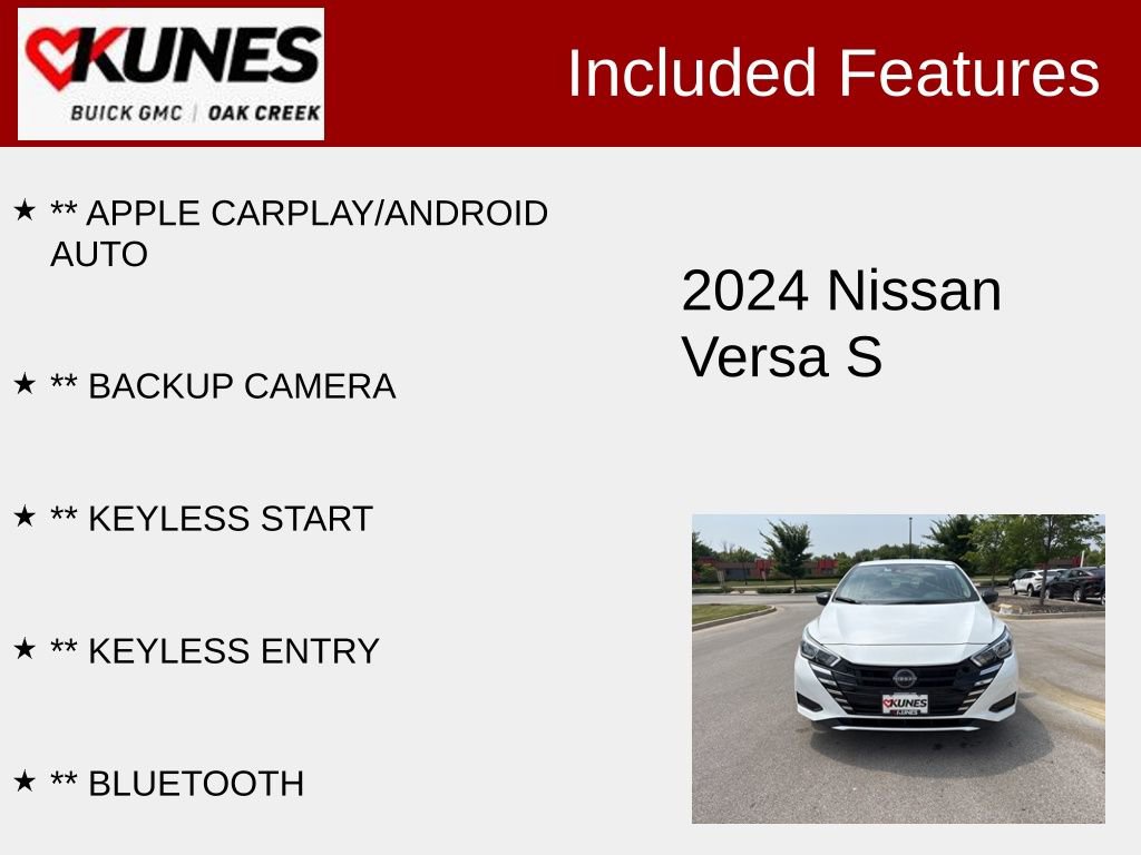 Used 2024 Nissan Versa Sedan S with VIN 3N1CN8DV8RL871802 for sale in Oak Creek, WI