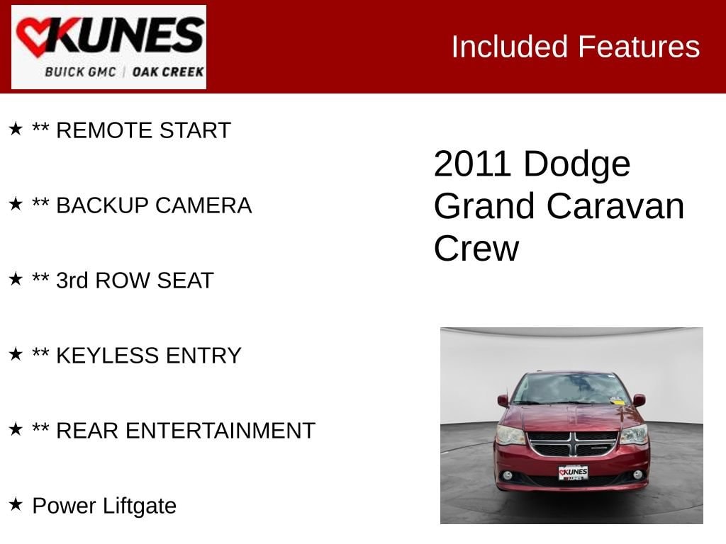 Used 2011 Dodge Grand Caravan Crew with VIN 2D4RN5DG0BR664145 for sale in Oak Creek, WI
