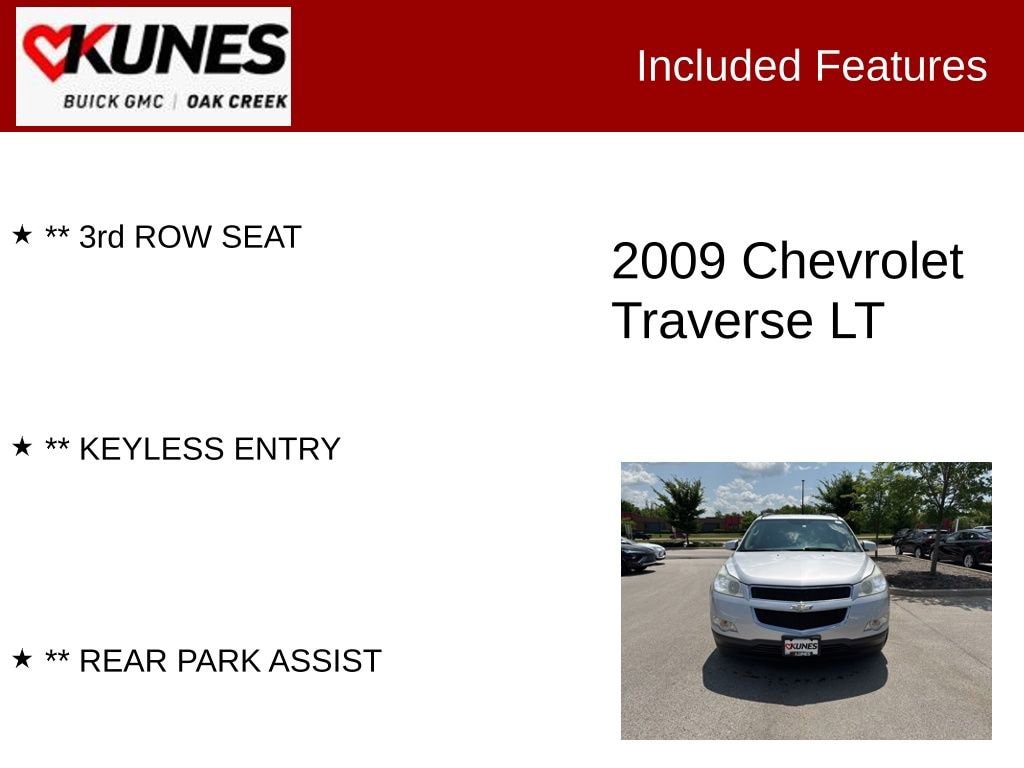 Used 2009 Chevrolet Traverse 1LT with VIN 1GNER23D29S107730 for sale in Oak Creek, WI
