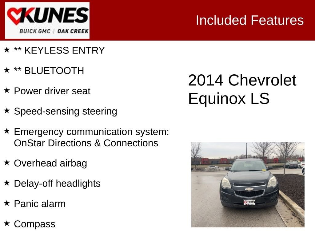 Used 2014 Chevrolet Equinox LS with VIN 2GNALAEK3E6175442 for sale in Oak Creek, WI