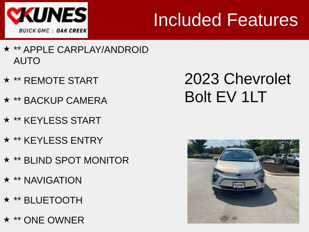 Used 2023 Chevrolet Bolt EV LT with VIN 1G1FW6S04P4180393 for sale in Oak Creek, WI