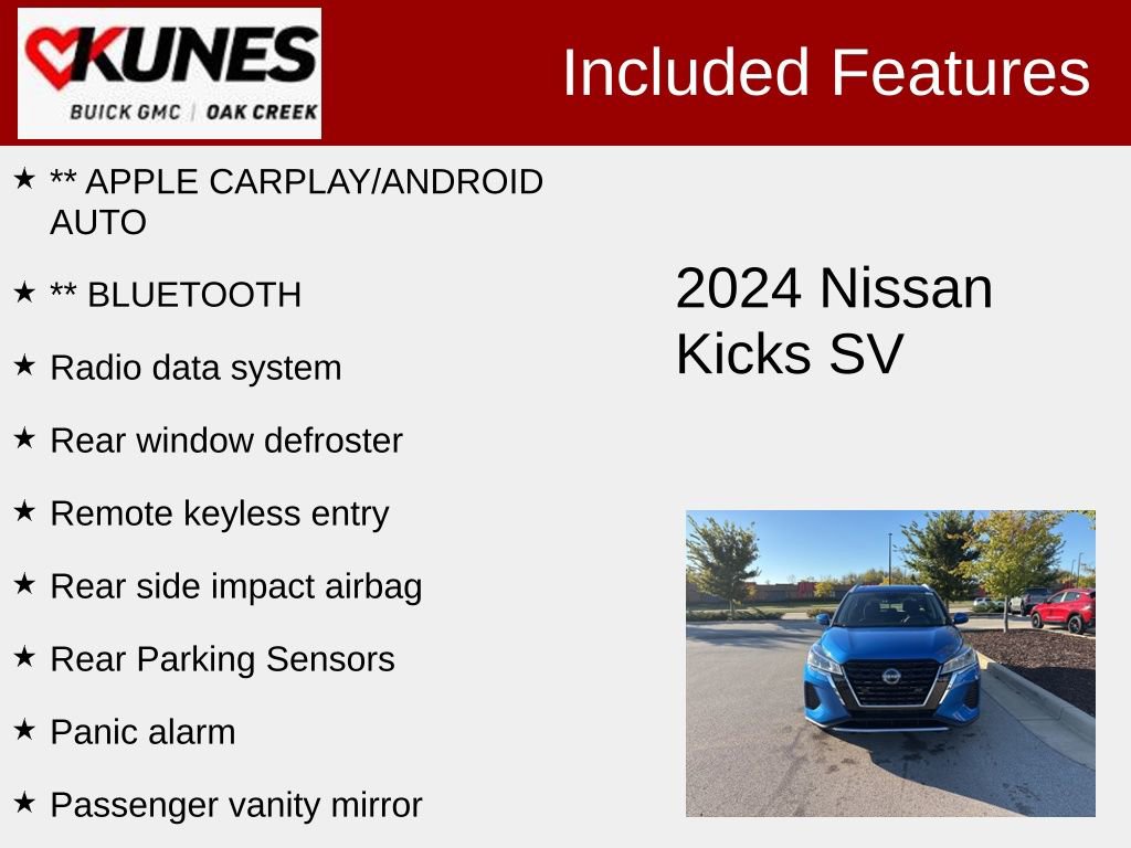 Used 2024 Nissan Kicks SV with VIN 3N1CP5CV3RL552169 for sale in Oak Creek, WI