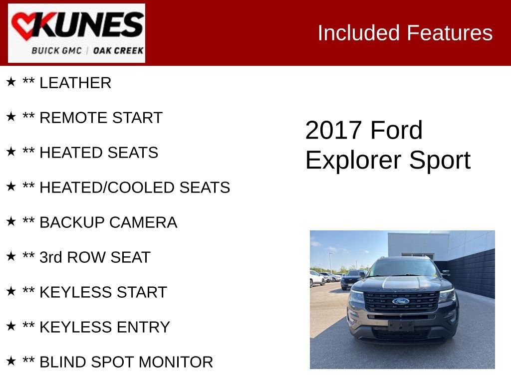 Used 2017 Ford Explorer Sport with VIN 1FM5K8GT6HGB60655 for sale in Oak Creek, WI