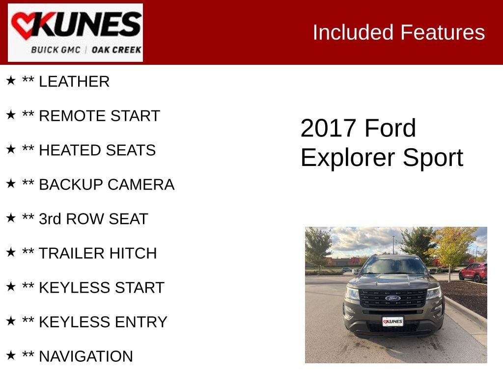 Used 2017 Ford Explorer Sport with VIN 1FM5K8GT6HGC52543 for sale in Oak Creek, WI