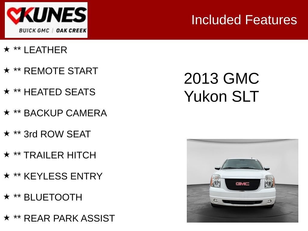 Used 2013 GMC Yukon SLT with VIN 1GKS1CE02DR255061 for sale in Oak Creek, WI