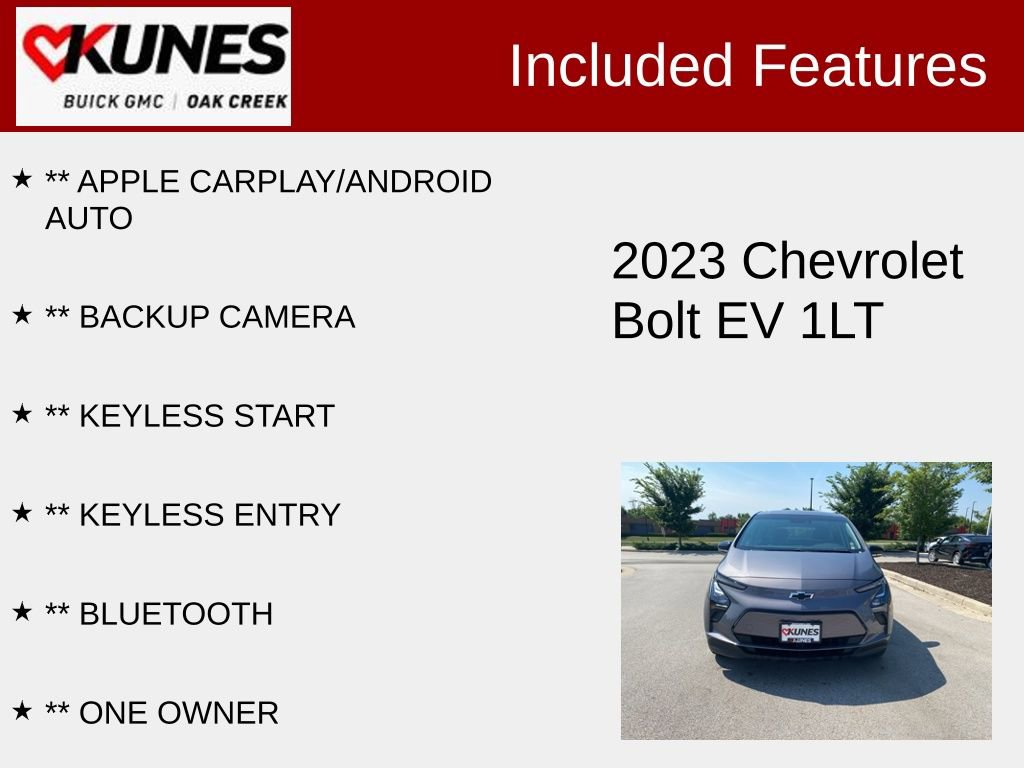 Used 2023 Chevrolet Bolt EV LT with VIN 1G1FW6S03P4178442 for sale in Oak Creek, WI