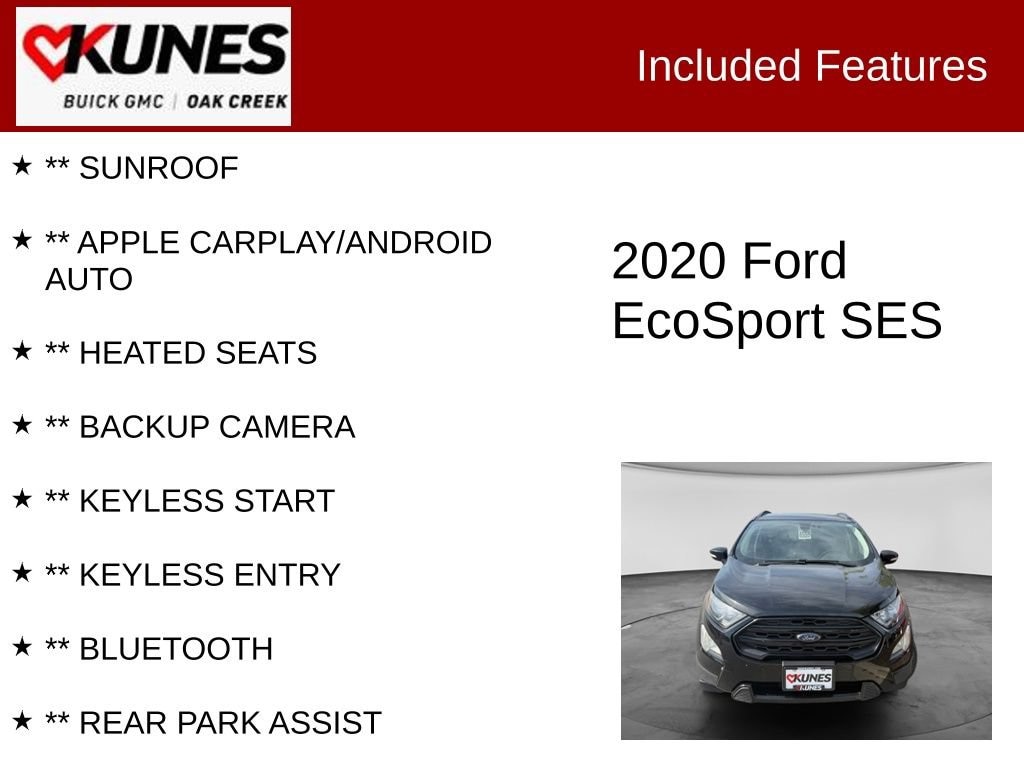 Used 2020 Ford Ecosport SES with VIN MAJ6S3JL9LC367728 for sale in Oak Creek, WI