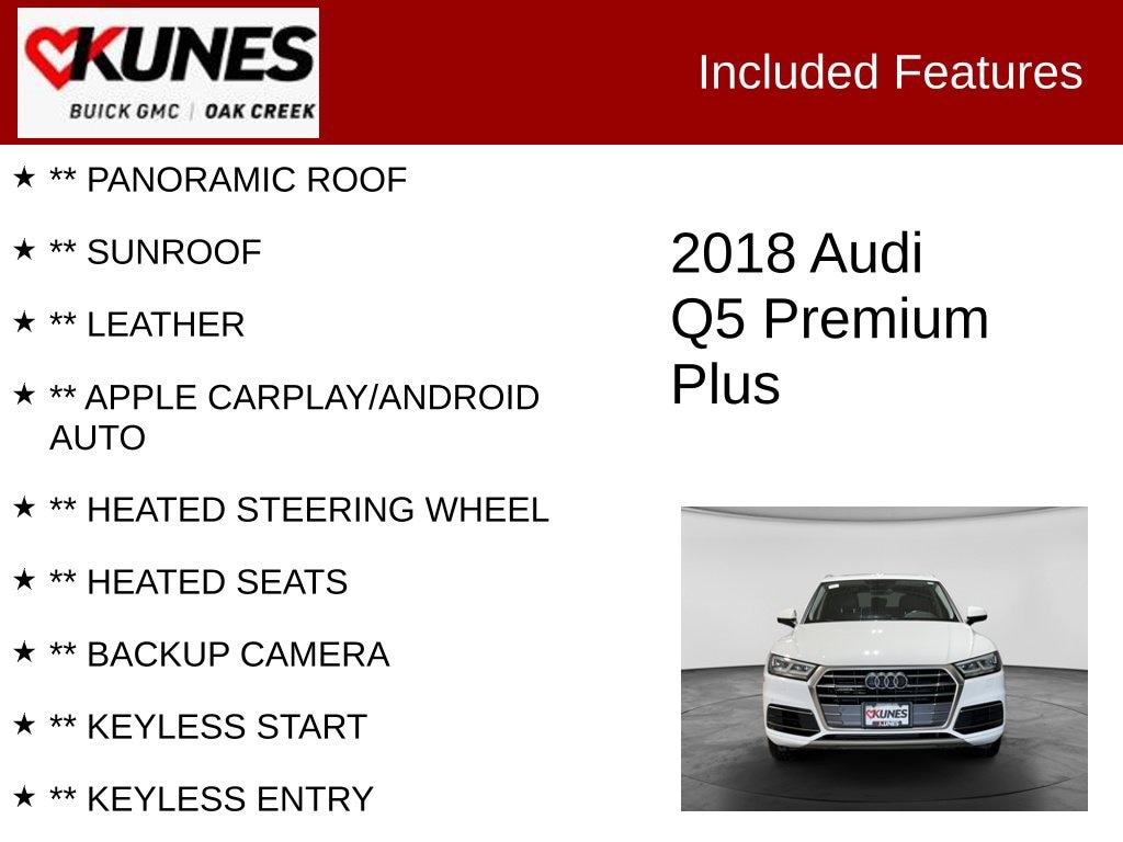 Used 2018 Audi Q5 Premium Plus with VIN WA1BNAFY4J2037551 for sale in Oak Creek, WI