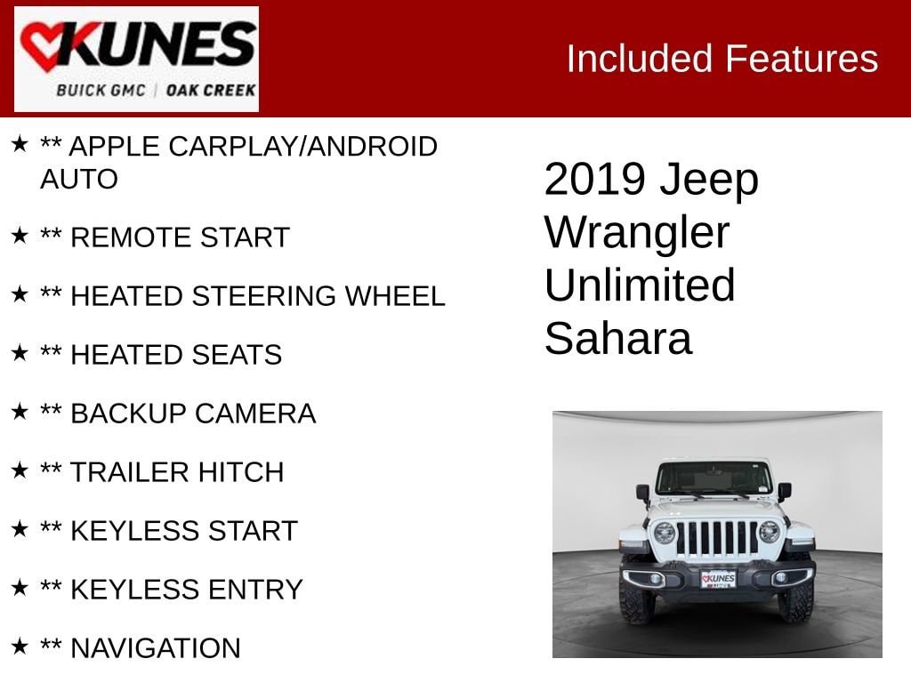 Used 2019 Jeep Wrangler Unlimited Sahara 4x4 SUV