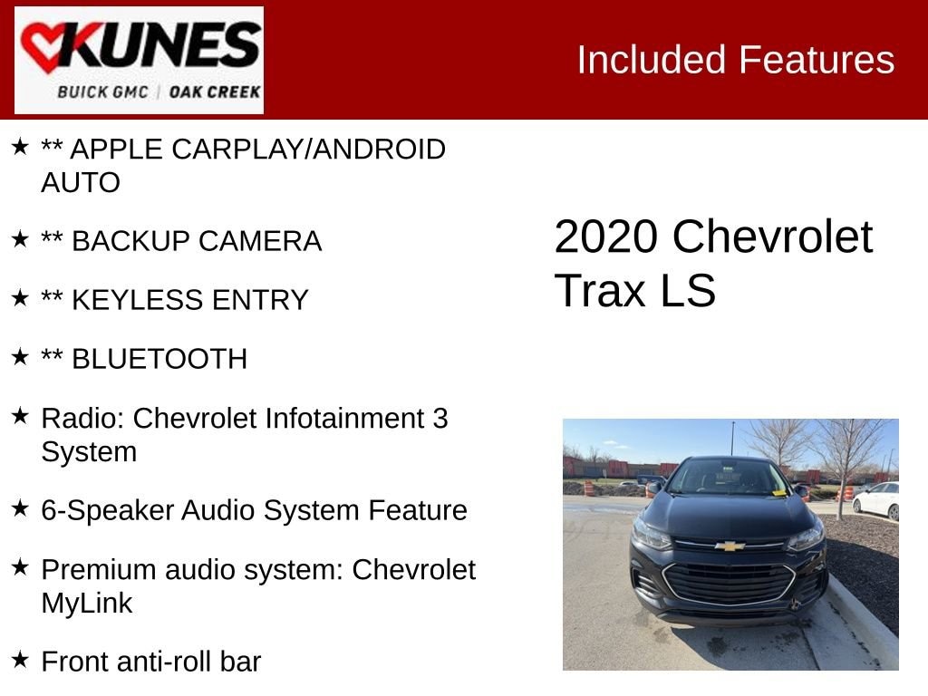Used 2020 Chevrolet Trax LS with VIN 3GNCJKSB1LL334900 for sale in Oak Creek, WI