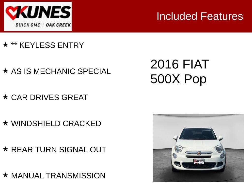 Used 2016 FIAT 500X Pop with VIN ZFBCFXAW2GP354811 for sale in Oak Creek, WI
