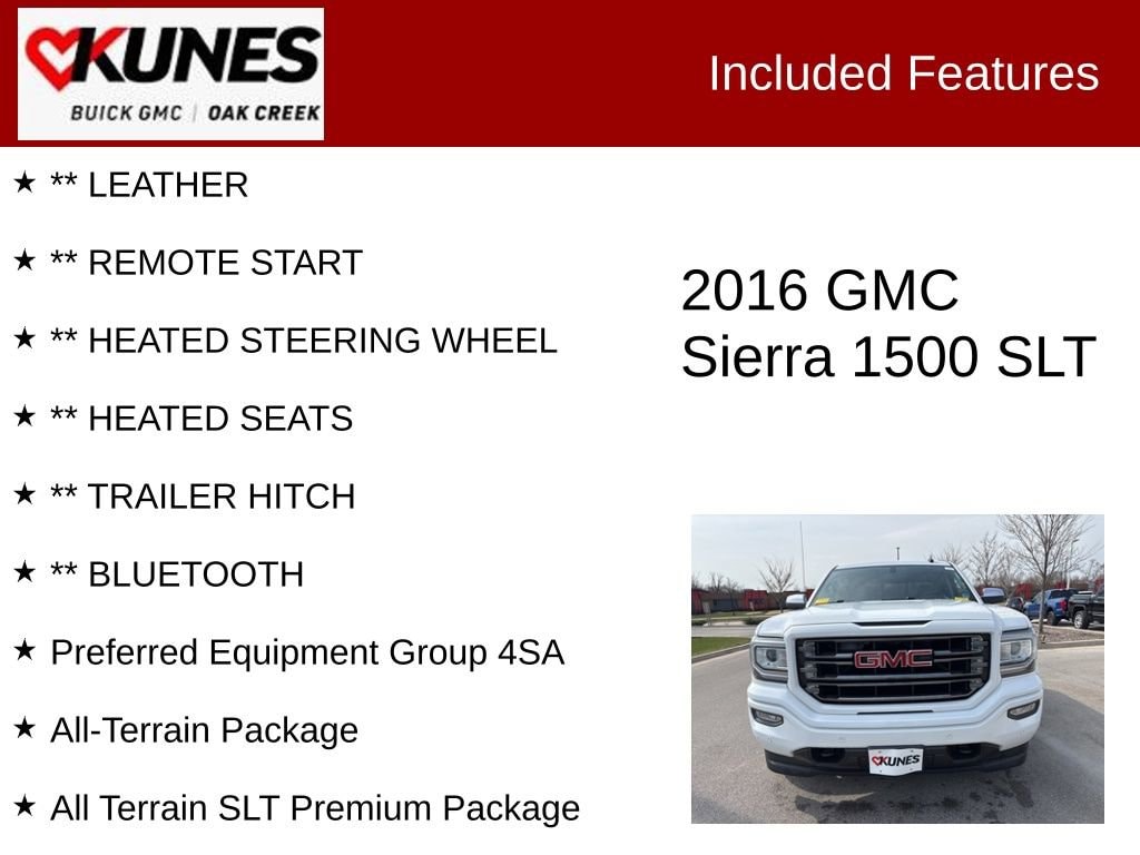 Used 2016 GMC Sierra 1500 SLT with VIN 3GTU2NEC0GG313244 for sale in Oak Creek, WI