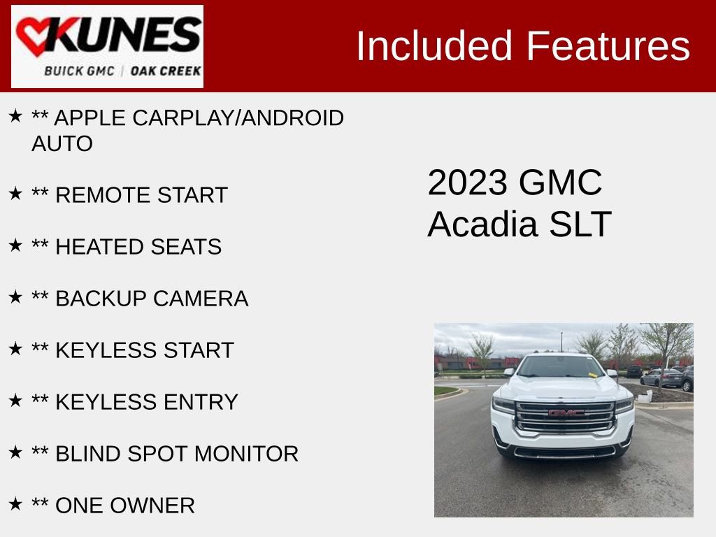 Used 2023 GMC Acadia SLT with VIN 1GKKNML43PZ251623 for sale in Oak Creek, WI