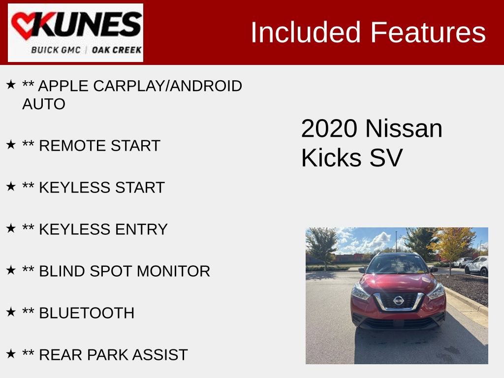 Used 2020 Nissan Kicks SV with VIN 3N1CP5CV1LL528136 for sale in Oak Creek, WI