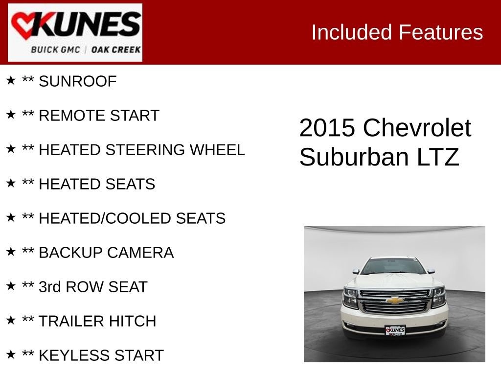 Used 2015 Chevrolet Suburban LTZ with VIN 1GNSKKKC6FR519135 for sale in Oak Creek, WI