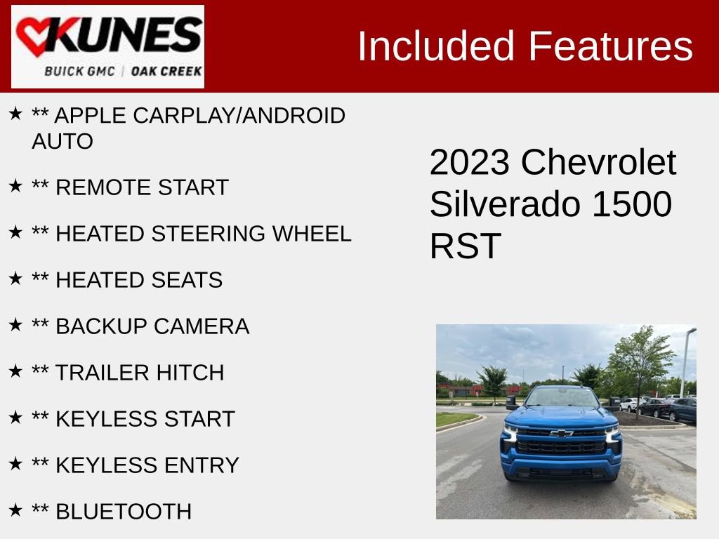 Used 2023 Chevrolet Silverado 1500 RST with VIN 1GCUDEE89PZ121259 for sale in Oak Creek, WI