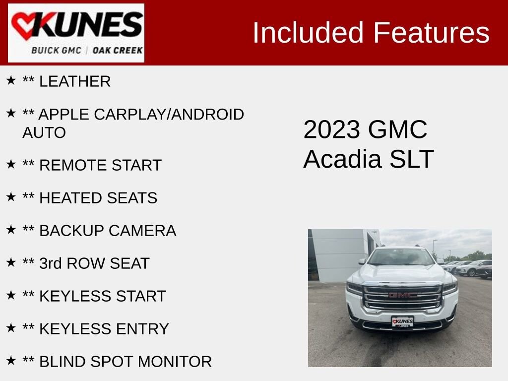 Used 2023 GMC Acadia SLT with VIN 1GKKNUL44PZ195627 for sale in Oak Creek, WI