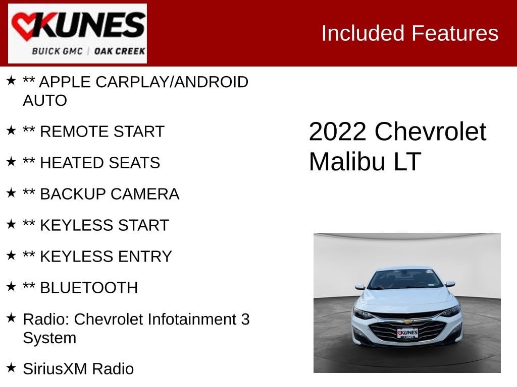 Used 2022 Chevrolet Malibu 1LT with VIN 1G1ZD5ST6NF151115 for sale in Oak Creek, WI