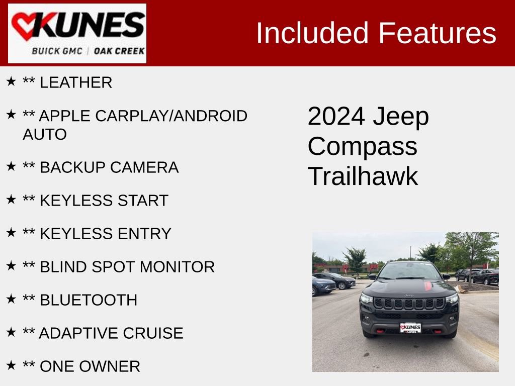Used 2024 Jeep Compass Trailhawk with VIN 3C4NJDDN2RT137456 for sale in Oak Creek, WI
