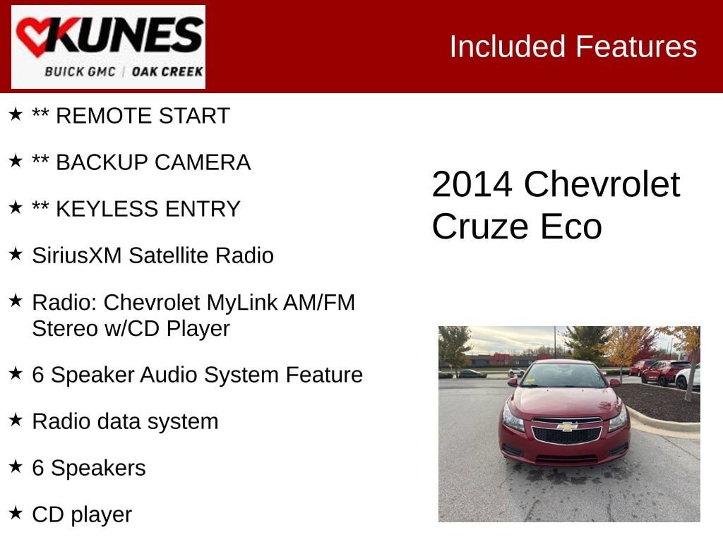 Used 2014 Chevrolet Cruze ECO with VIN 1G1PH5SB0E7190487 for sale in Oak Creek, WI