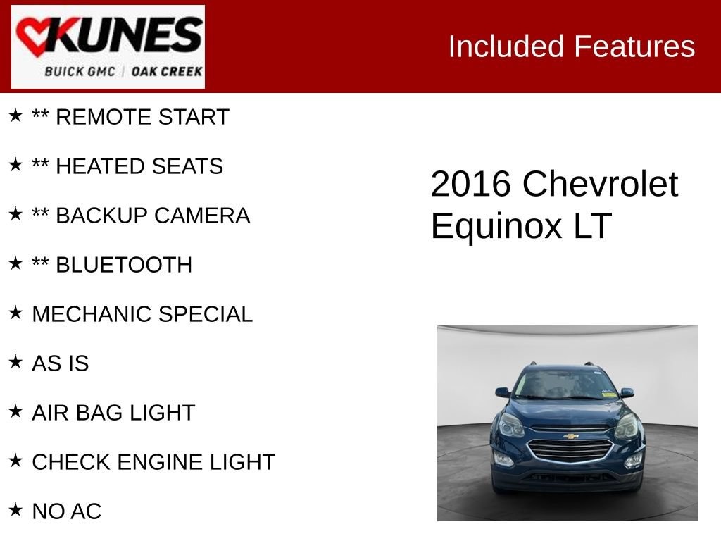 Used 2016 Chevrolet Equinox LT with VIN 2GNALCEK2G6173194 for sale in Oak Creek, WI