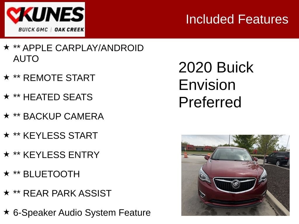 Used 2020 Buick Envision Preferred with VIN LRBFXBSA1LD094974 for sale in Oak Creek, WI