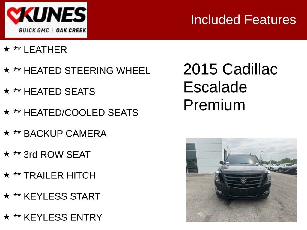 Used 2015 Cadillac Escalade Premium with VIN 1GYS4CKJ8FR302204 for sale in Oak Creek, WI