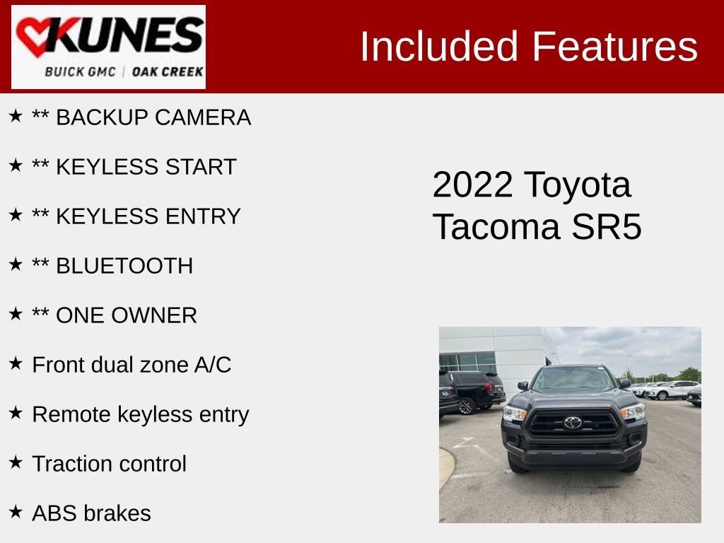 Used 2022 Toyota Tacoma SR with VIN 3TMCZ5AN5NM519754 for sale in Oak Creek, WI