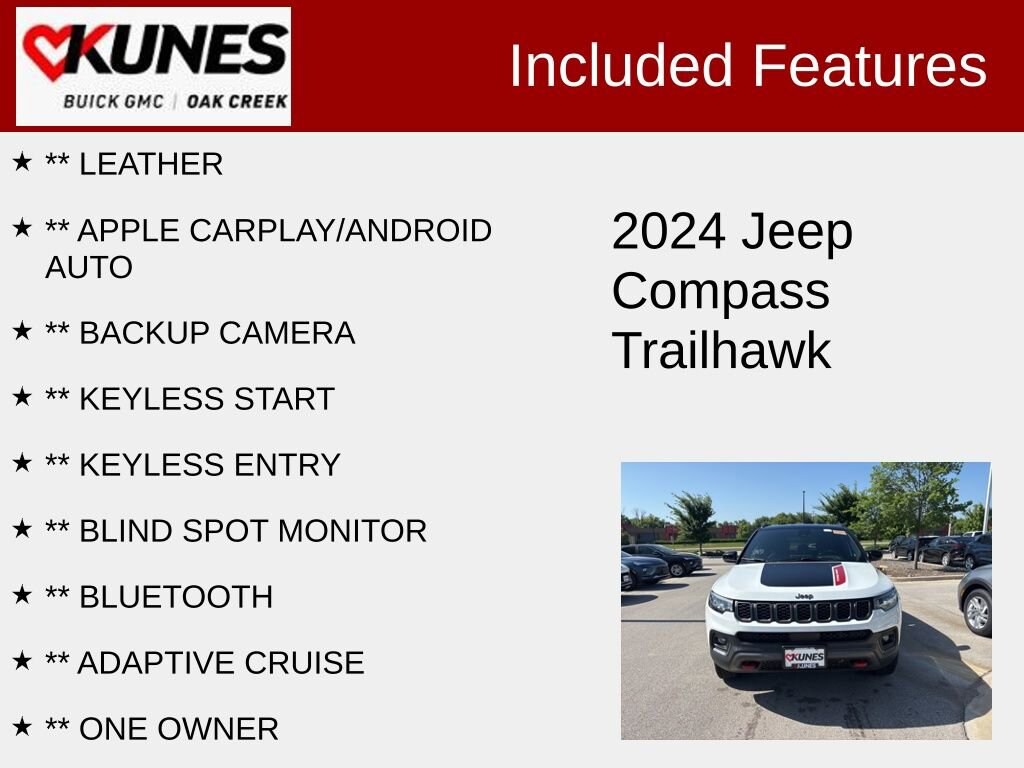 Used 2024 Jeep Compass Trailhawk with VIN 3C4NJDDN4RT149768 for sale in Oak Creek, WI
