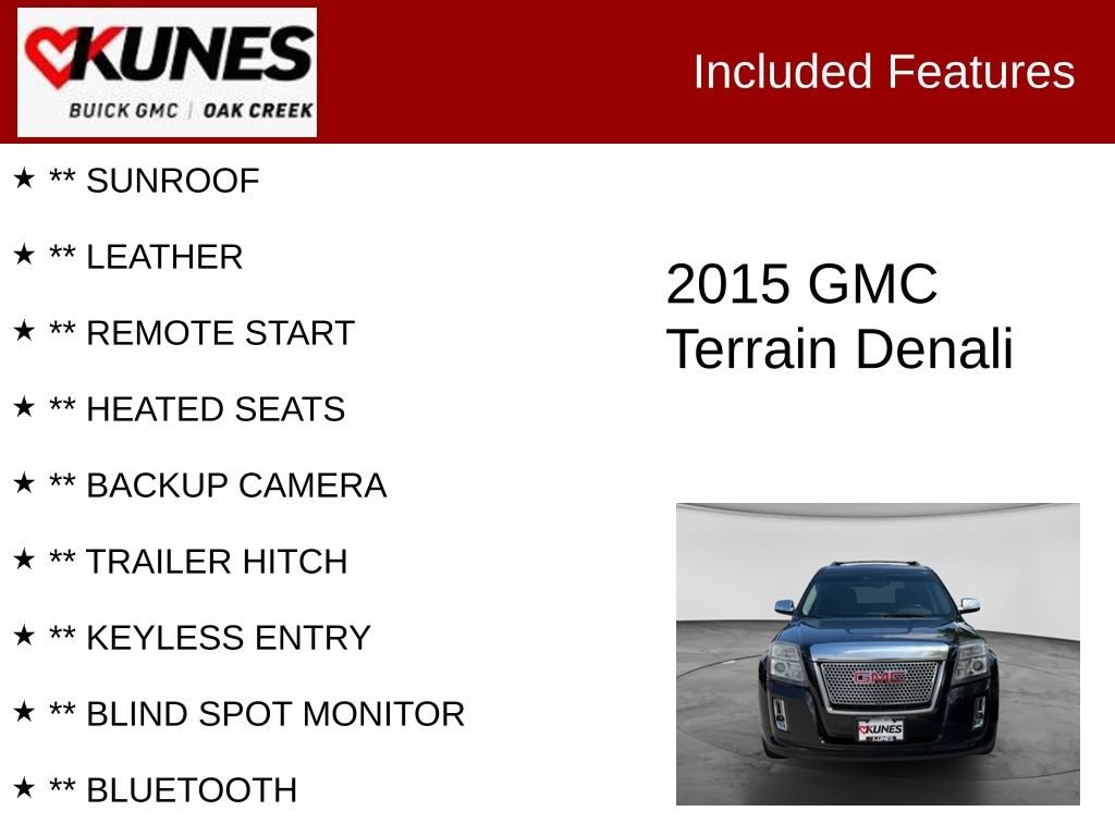 Used 2015 GMC Terrain Denali with VIN 2GKFLZE37F6215842 for sale in Oak Creek, WI