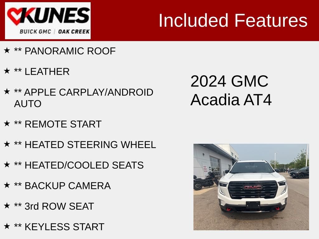 Used 2024 GMC Acadia AT4 with VIN 1GKENPKS2RJ151285 for sale in Oak Creek, WI