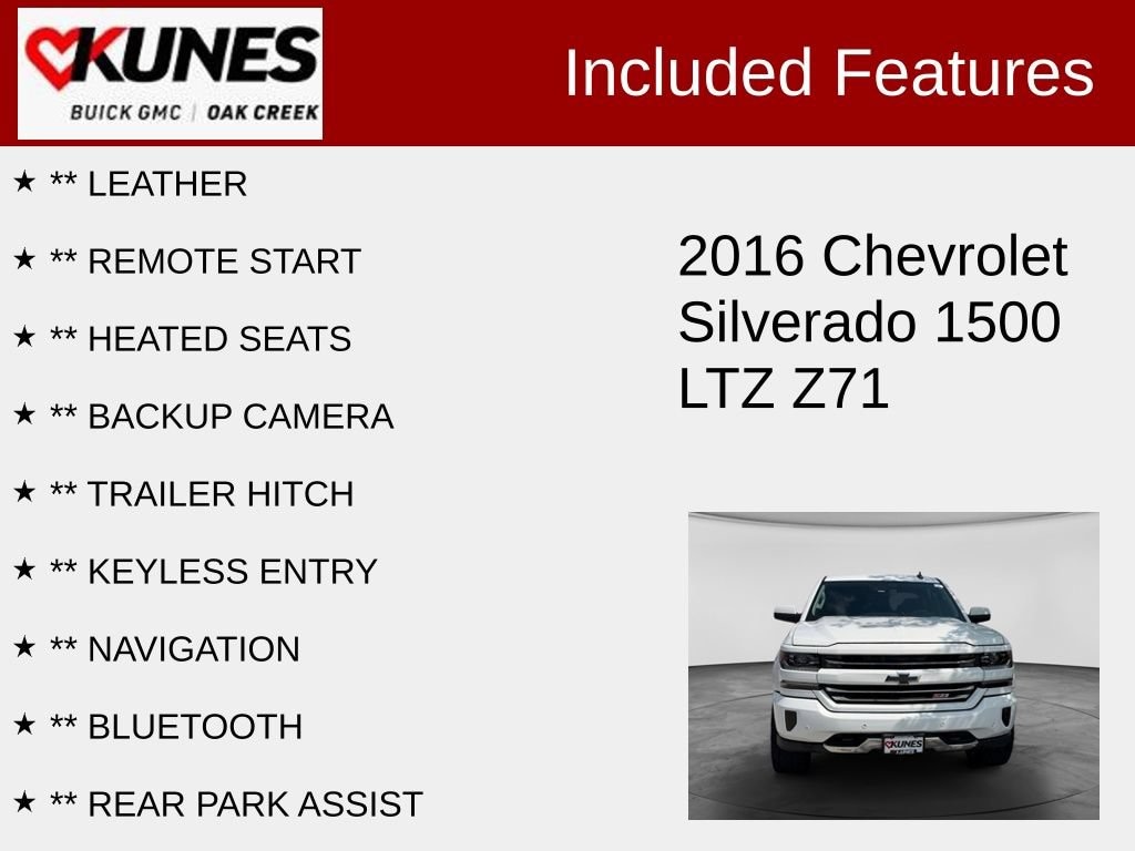 Used 2016 Chevrolet Silverado 1500 LTZ with VIN 3GCUKSEC2GG353808 for sale in Oak Creek, WI