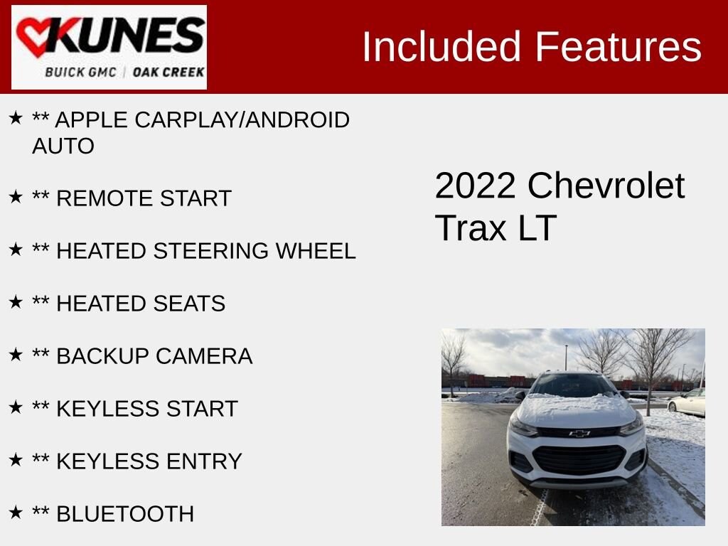 Used 2022 Chevrolet Trax LT with VIN KL7CJPSM4NB547123 for sale in Oak Creek, WI