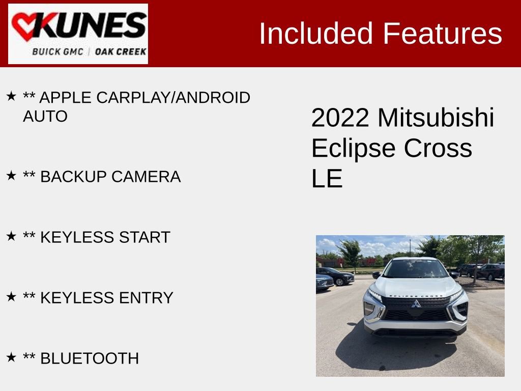 Used 2022 Mitsubishi Eclipse Cross LE with VIN JA4ATVAAXNZ031141 for sale in Oak Creek, WI