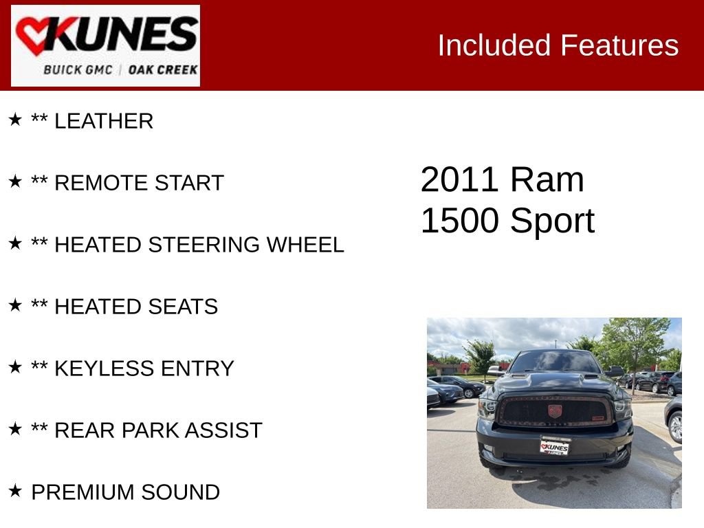 Used 2011 RAM Ram 1500 Pickup Sport with VIN 1D7RV1CT0BS555886 for sale in Oak Creek, WI