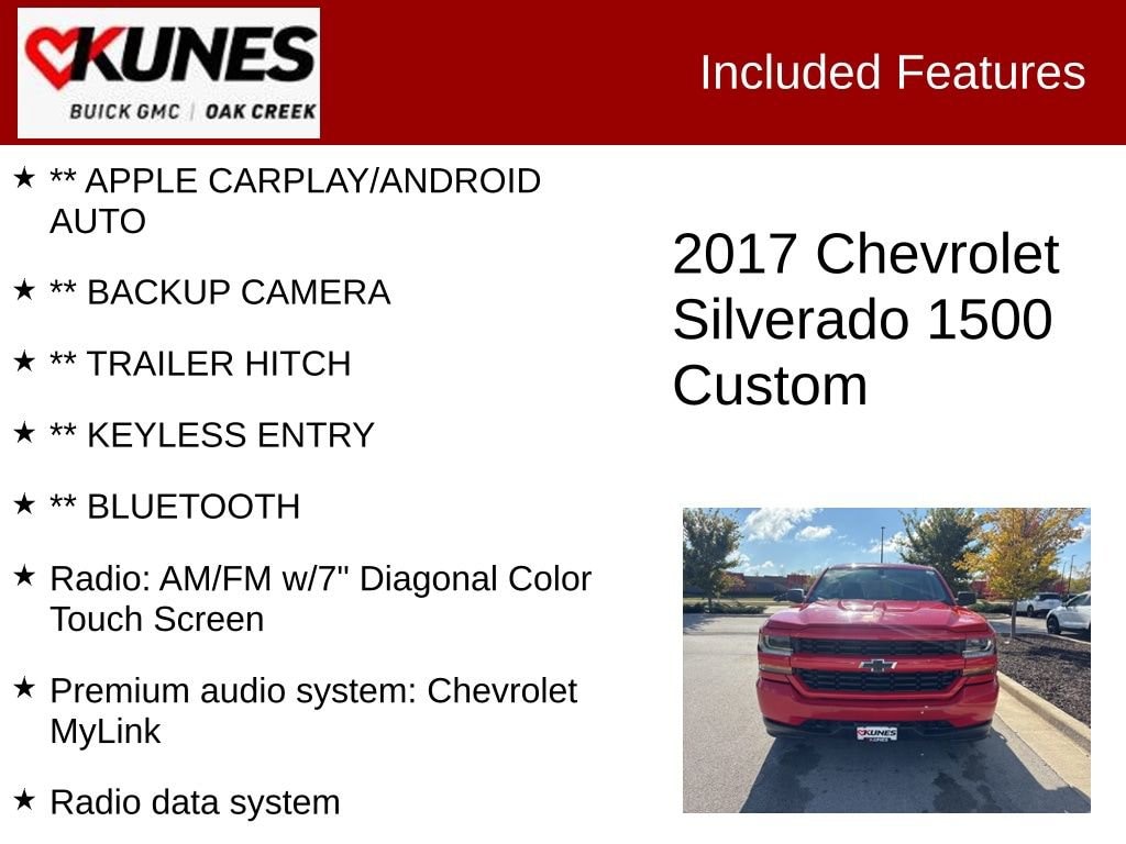 Used 2017 Chevrolet Silverado 1500 Custom with VIN 1GCVKPEC1HZ349557 for sale in Oak Creek, WI