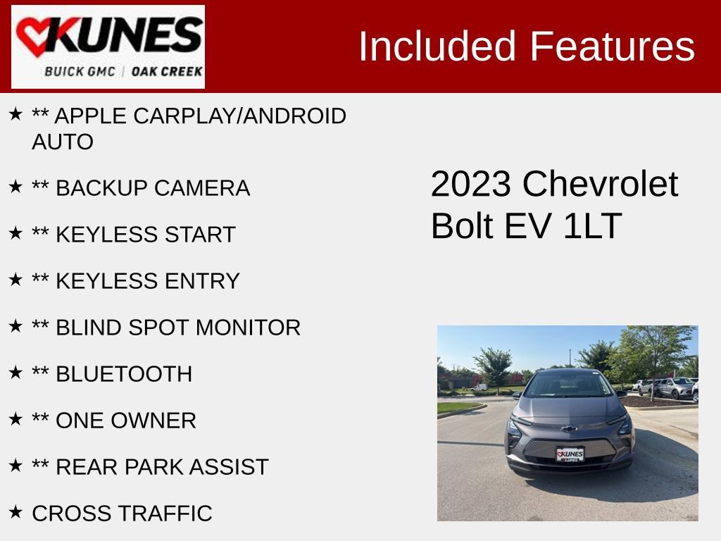 Used 2023 Chevrolet Bolt EV LT with VIN 1G1FW6S02P4194583 for sale in Oak Creek, WI