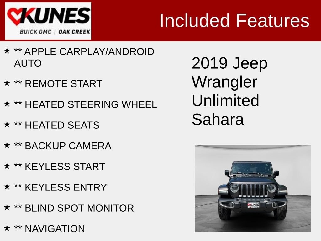 Used 2019 Jeep Wrangler Unlimited Sahara 4x4 SUV