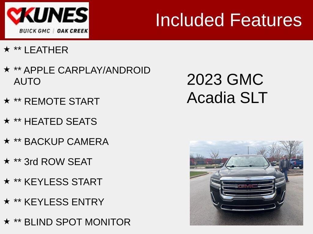 Used 2023 GMC Acadia SLT with VIN 1GKKNML42PZ126791 for sale in Oak Creek, WI